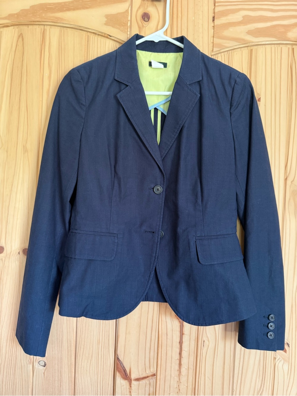 J. Crew Navy Pin Stripe pant suit. ‘Favorite Fit” Line Mid-rise Pant tailored.